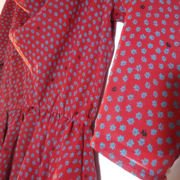 cowl-neck, peplum, floral print crepe, knee-length dress, vintage late 1970s-80s - Picture 10 of 15